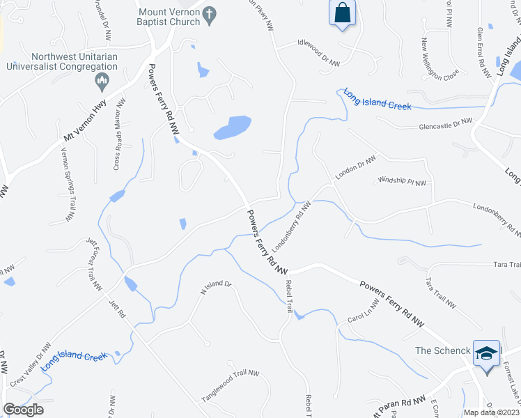 map of restaurants, bars, coffee shops, grocery stores, and more near 5201 Powers Ferry Rd NW in Atlanta