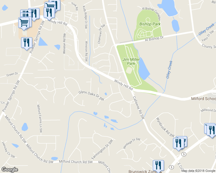 map of restaurants, bars, coffee shops, grocery stores, and more near 2350 Lakeside Place in Marietta