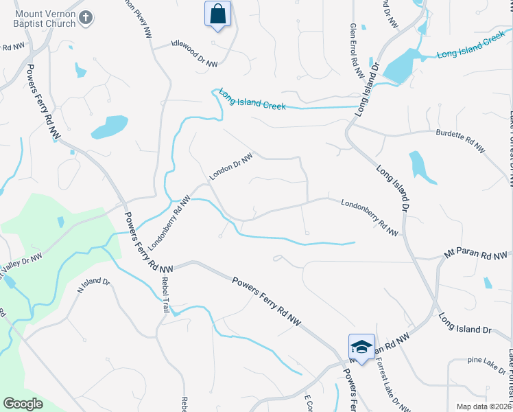 map of restaurants, bars, coffee shops, grocery stores, and more near 453 Londonberry Road Northwest in Atlanta