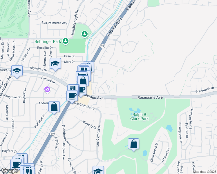 map of restaurants, bars, coffee shops, grocery stores, and more near 2162 Flame Flower Lane in Fullerton