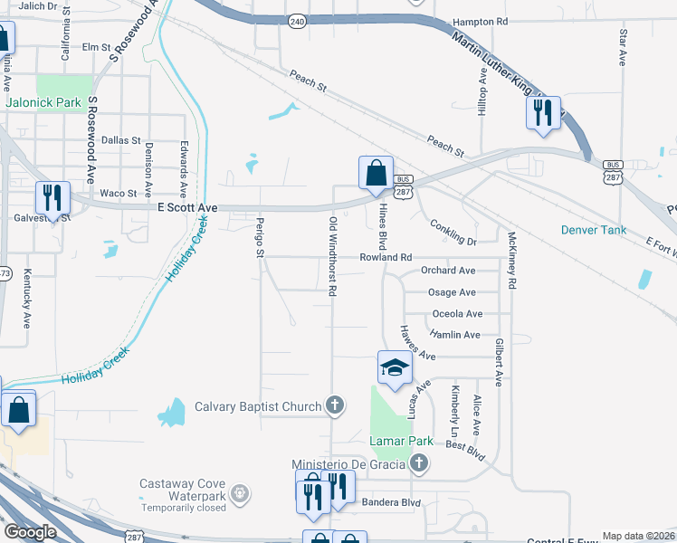 map of restaurants, bars, coffee shops, grocery stores, and more near 1903 Old Windthorst Road in Wichita Falls