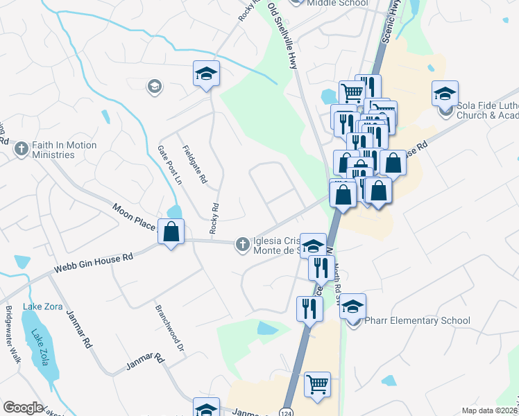 map of restaurants, bars, coffee shops, grocery stores, and more near 1295 Heritage Hills Circle in Snellville