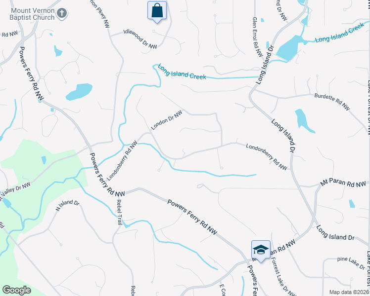 map of restaurants, bars, coffee shops, grocery stores, and more near 453 Londonberry Road Northwest in Atlanta