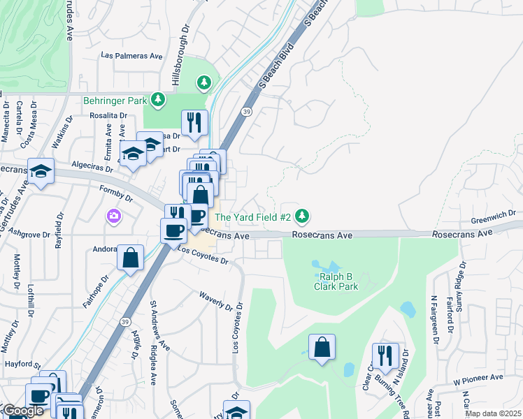map of restaurants, bars, coffee shops, grocery stores, and more near 2913 Flame Flower Lane in Fullerton