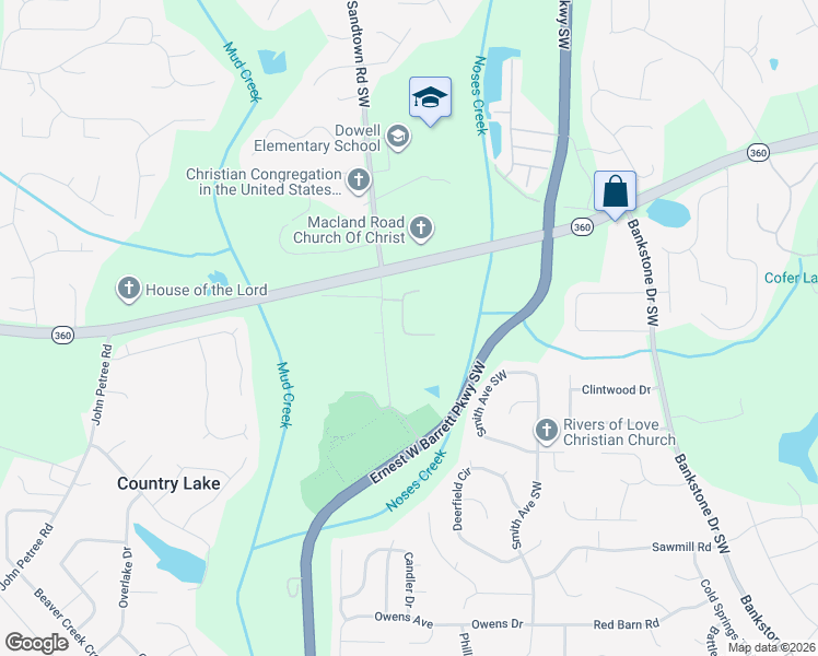 map of restaurants, bars, coffee shops, grocery stores, and more near 2415 Tree Arbor Way in Marietta