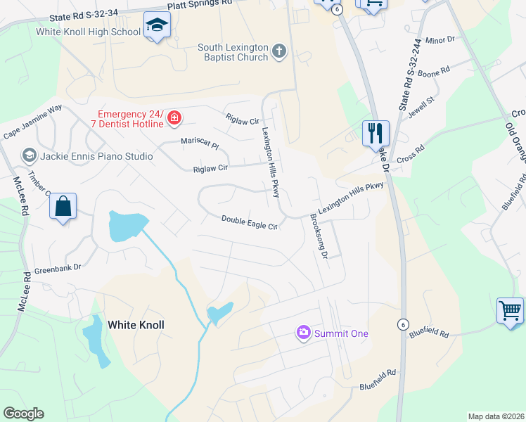 map of restaurants, bars, coffee shops, grocery stores, and more near 112 Bethpage Court in Lexington