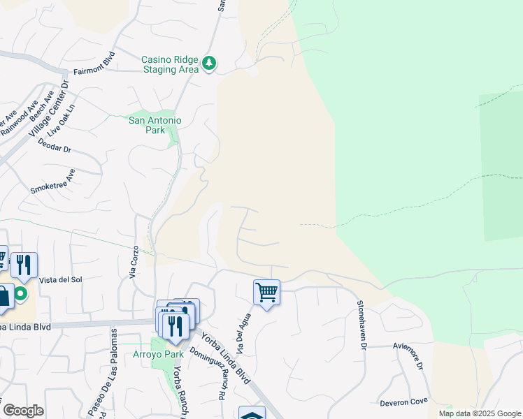 map of restaurants, bars, coffee shops, grocery stores, and more near 21451 Cloud Ridge in Yorba Linda