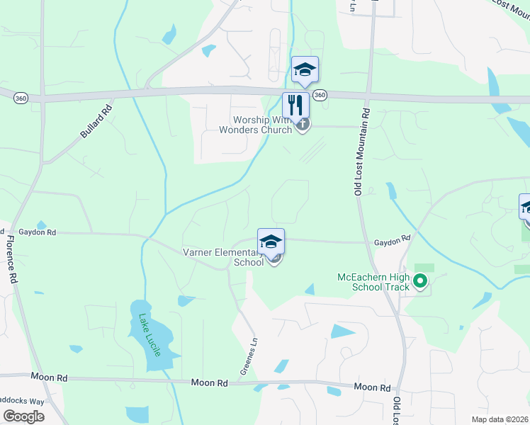 map of restaurants, bars, coffee shops, grocery stores, and more near 2323 Magaw Lane in Powder Springs