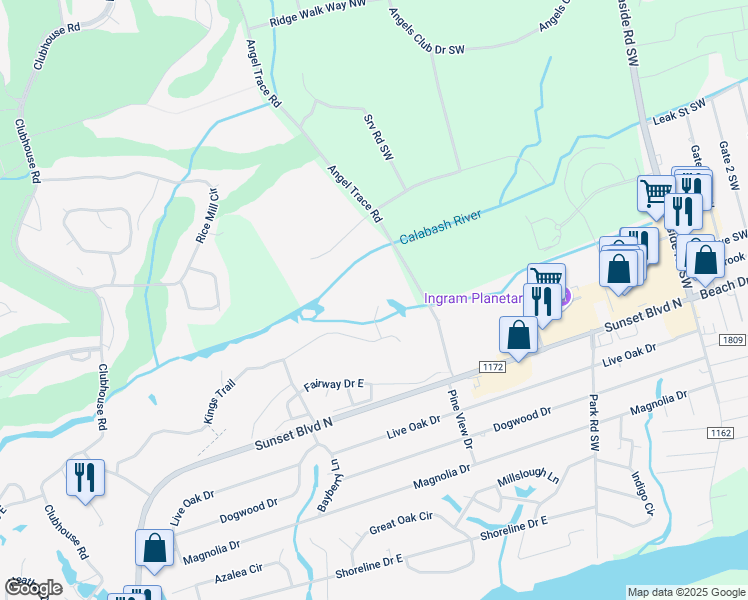 map of restaurants, bars, coffee shops, grocery stores, and more near 649 Kings Trail in Sunset Beach
