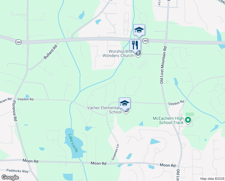 map of restaurants, bars, coffee shops, grocery stores, and more near 2326 Magaw Lane in Powder Springs