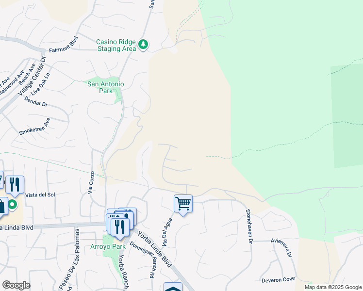 map of restaurants, bars, coffee shops, grocery stores, and more near 21451 Cloud Ridge in Yorba Linda