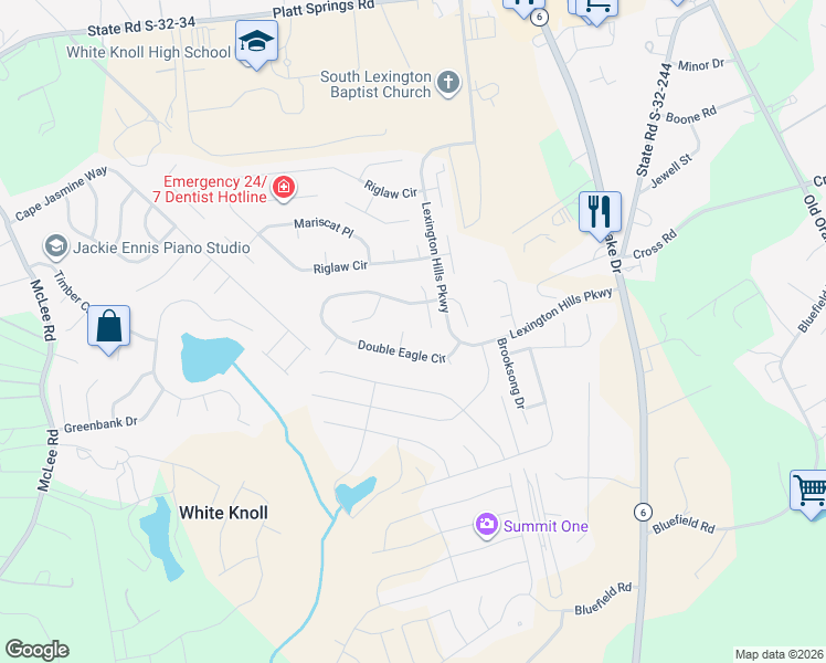 map of restaurants, bars, coffee shops, grocery stores, and more near 112 Bethpage Court in Lexington
