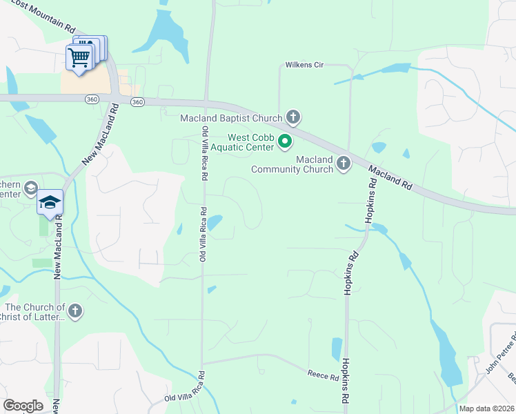 map of restaurants, bars, coffee shops, grocery stores, and more near 3687 Thackary Drive in Powder Springs