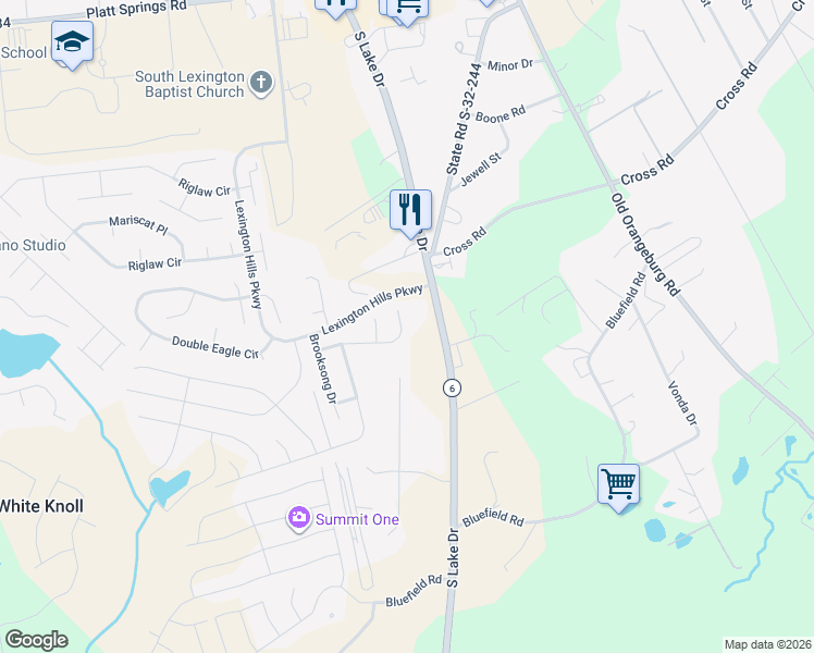 map of restaurants, bars, coffee shops, grocery stores, and more near 178 Youpon Drive in Lexington