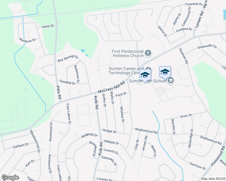 map of restaurants, bars, coffee shops, grocery stores, and more near 2670 McCrays Mill Road in Sumter