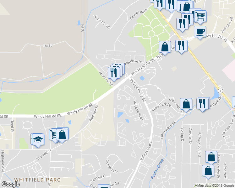 map of restaurants, bars, coffee shops, grocery stores, and more near 43 Fair Haven Way in Smyrna