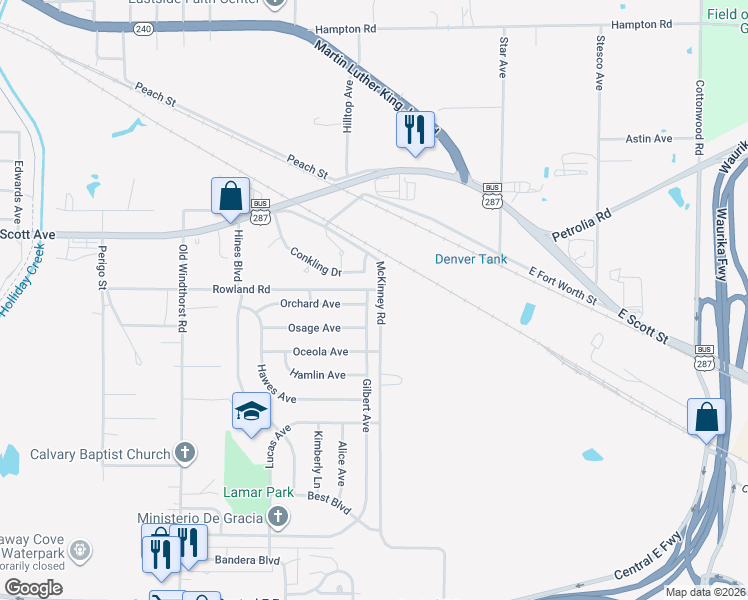 map of restaurants, bars, coffee shops, grocery stores, and more near 1903 Gilbert Avenue in Wichita Falls