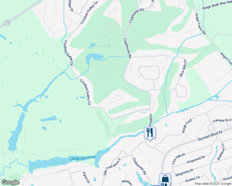 map of restaurants, bars, coffee shops, grocery stores, and more near 223 Baroney Place Drive in Sunset Beach