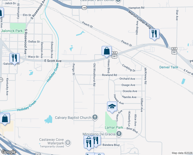 map of restaurants, bars, coffee shops, grocery stores, and more near 1903 Old Windthorst Road in Wichita Falls