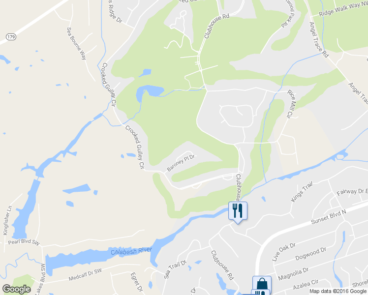 map of restaurants, bars, coffee shops, grocery stores, and more near 223 Baroney Place Drive in Sunset Beach
