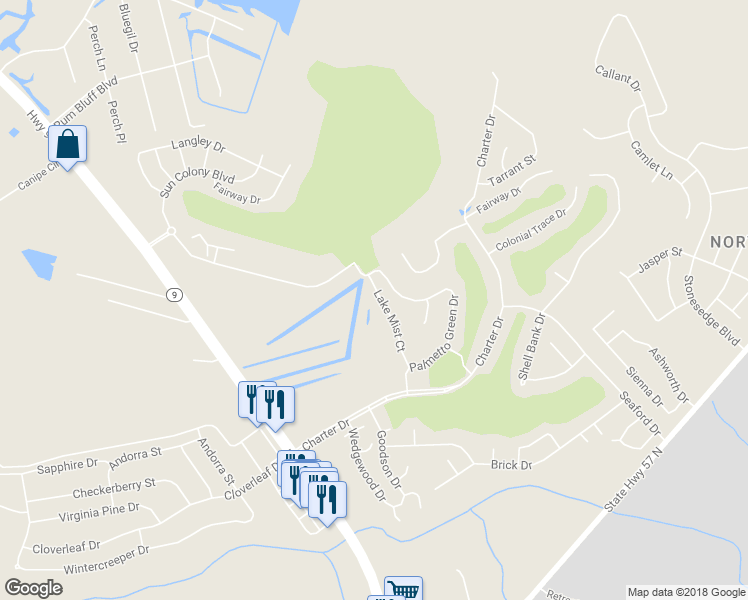 map of restaurants, bars, coffee shops, grocery stores, and more near 345 Lake Mist Court in Longs