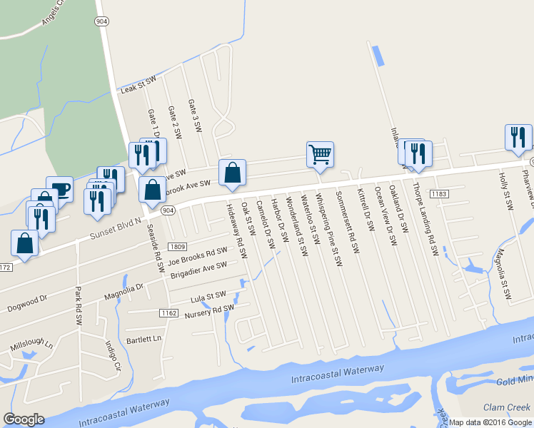 map of restaurants, bars, coffee shops, grocery stores, and more near 1719 Camelot Dr SW in Ocean Isle Beach