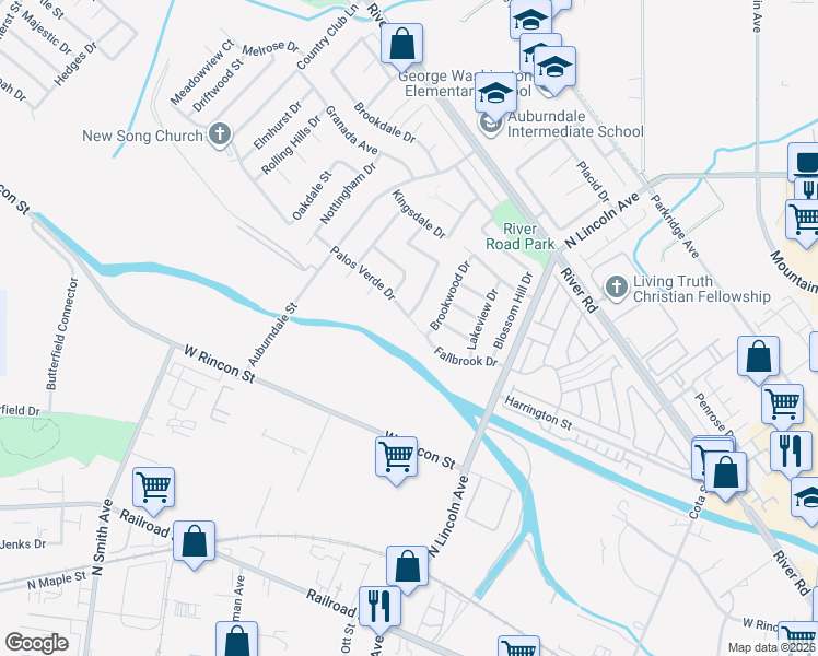 map of restaurants, bars, coffee shops, grocery stores, and more near 1190 Palos Verde Drive in Corona