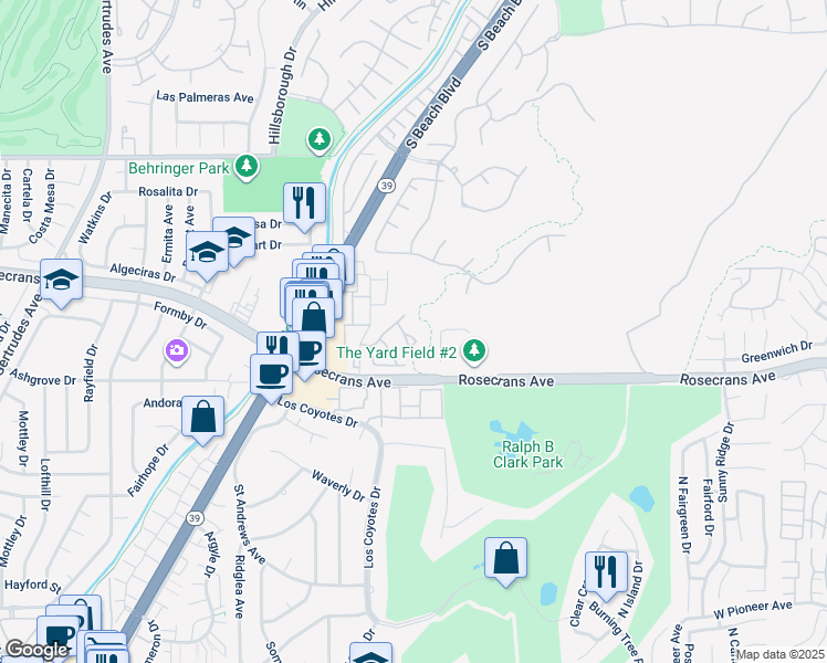map of restaurants, bars, coffee shops, grocery stores, and more near 2913 Flame Flower Lane in Fullerton