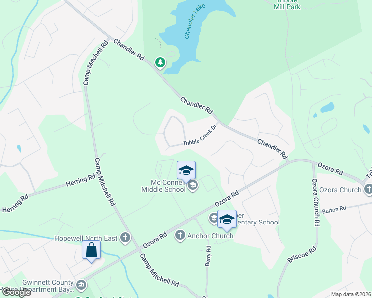 map of restaurants, bars, coffee shops, grocery stores, and more near 585 Tribble Creek Drive in Grayson