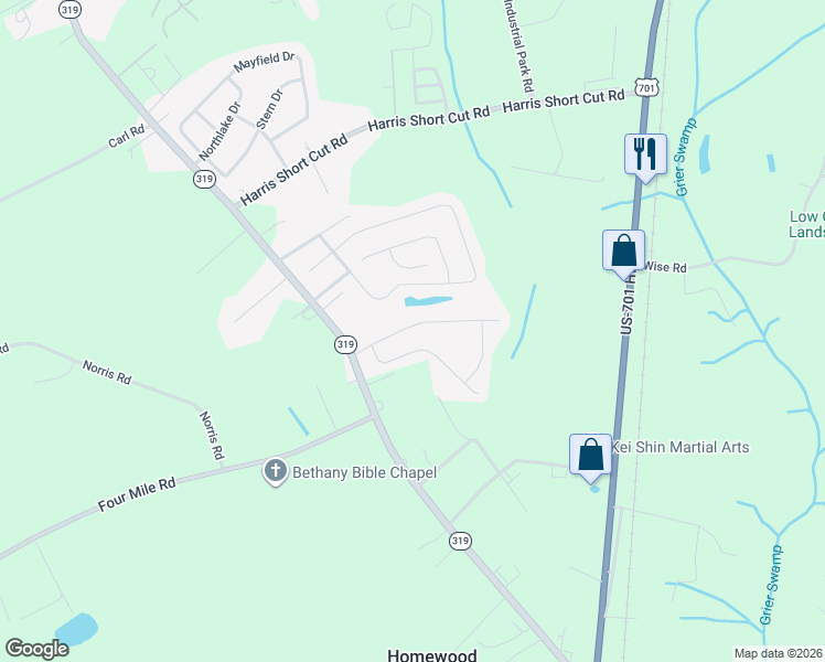 map of restaurants, bars, coffee shops, grocery stores, and more near 3650 South Carolina 319 in Conway