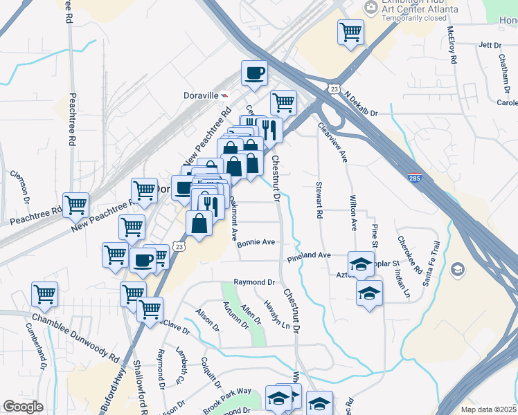 map of restaurants, bars, coffee shops, grocery stores, and more near 2685 Buena Vista Avenue in Doraville