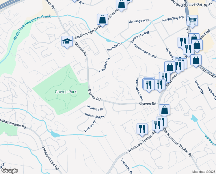 map of restaurants, bars, coffee shops, grocery stores, and more near 6608 Wellington Square in Norcross