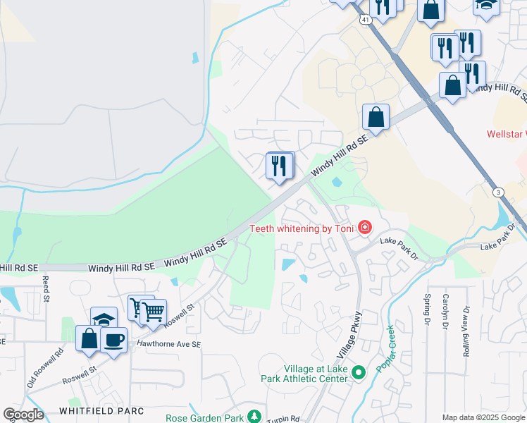 map of restaurants, bars, coffee shops, grocery stores, and more near Windy Hill Road Southeast in Cobb County
