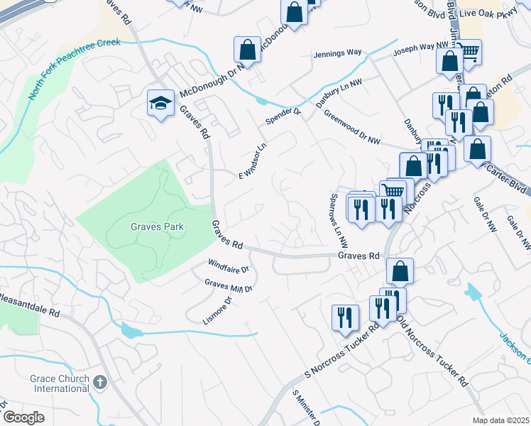 map of restaurants, bars, coffee shops, grocery stores, and more near 6596 Wellington Square in Norcross