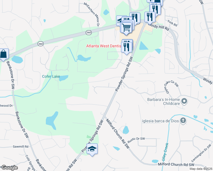 map of restaurants, bars, coffee shops, grocery stores, and more near 1940 Heritage Green Drive Southwest in Marietta