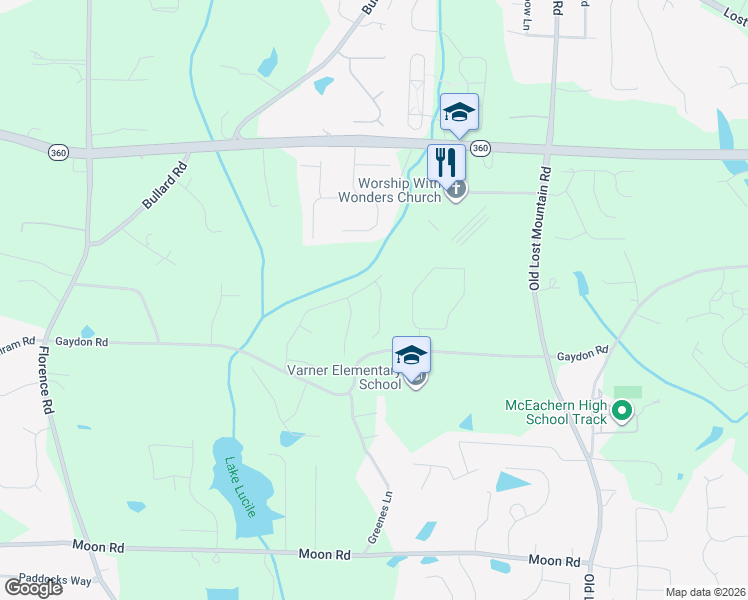map of restaurants, bars, coffee shops, grocery stores, and more near 2326 Magaw Lane in Powder Springs