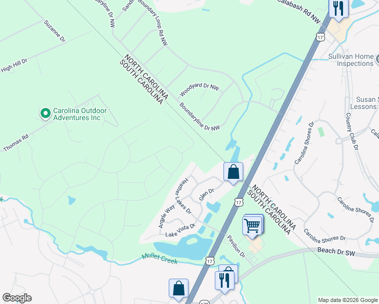 map of restaurants, bars, coffee shops, grocery stores, and more near 4155 Heather Lakes Drive in Little River