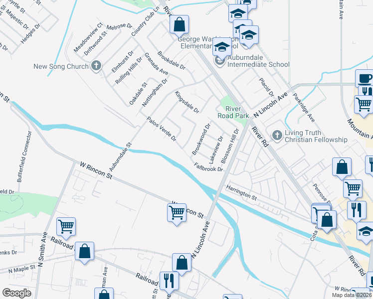 map of restaurants, bars, coffee shops, grocery stores, and more near 1190 Palos Verde Drive in Corona