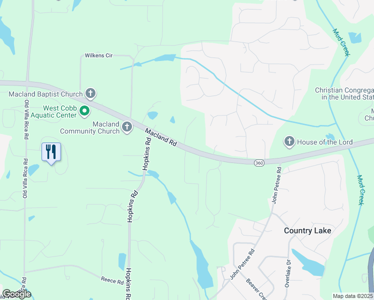map of restaurants, bars, coffee shops, grocery stores, and more near 3483 Macland Road in Powder Springs