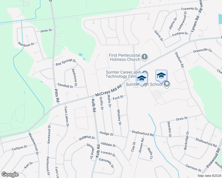 map of restaurants, bars, coffee shops, grocery stores, and more near 2670 McCrays Mill Road in Sumter