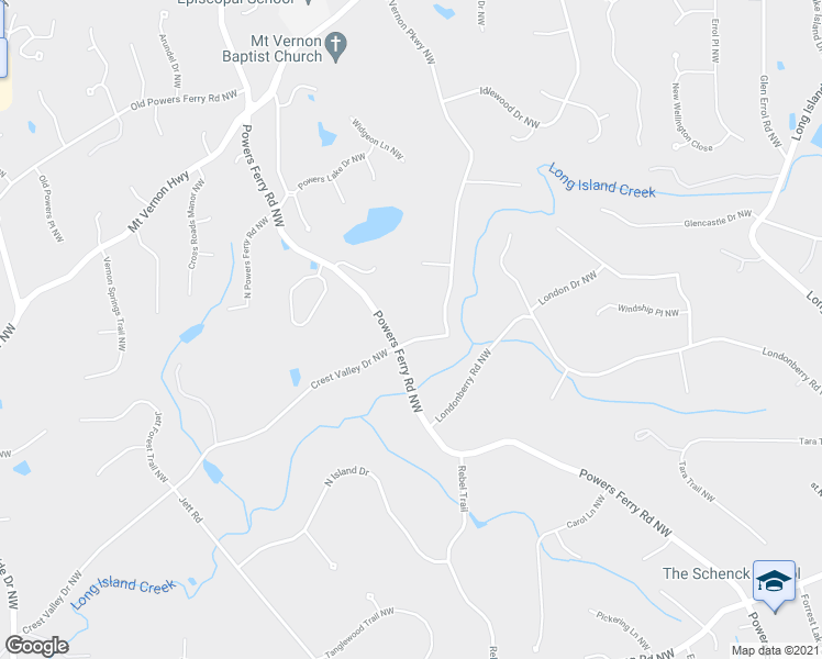 map of restaurants, bars, coffee shops, grocery stores, and more near 5211 Powers Ferry Road Northwest in Atlanta