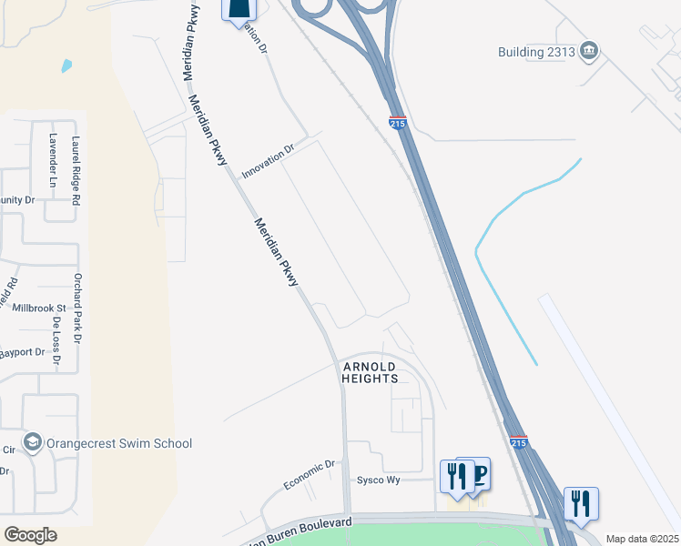map of restaurants, bars, coffee shops, grocery stores, and more near 14900 Meridian Parkway in Riverside
