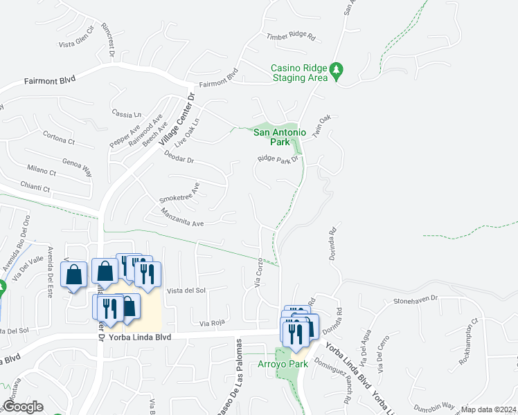 map of restaurants, bars, coffee shops, grocery stores, and more near 4650 Alder Avenue in Yorba Linda