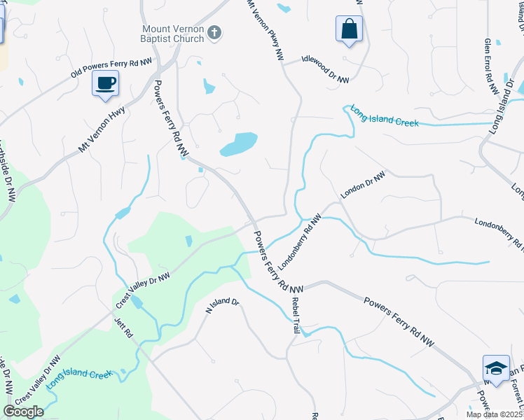 map of restaurants, bars, coffee shops, grocery stores, and more near 5211 Powers Ferry Road Northwest in Atlanta