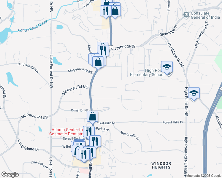 map of restaurants, bars, coffee shops, grocery stores, and more near 284 Elden Drive Northeast in Atlanta