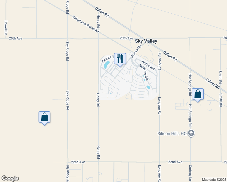 map of restaurants, bars, coffee shops, grocery stores, and more near Cypress Street in Desert Hot Springs