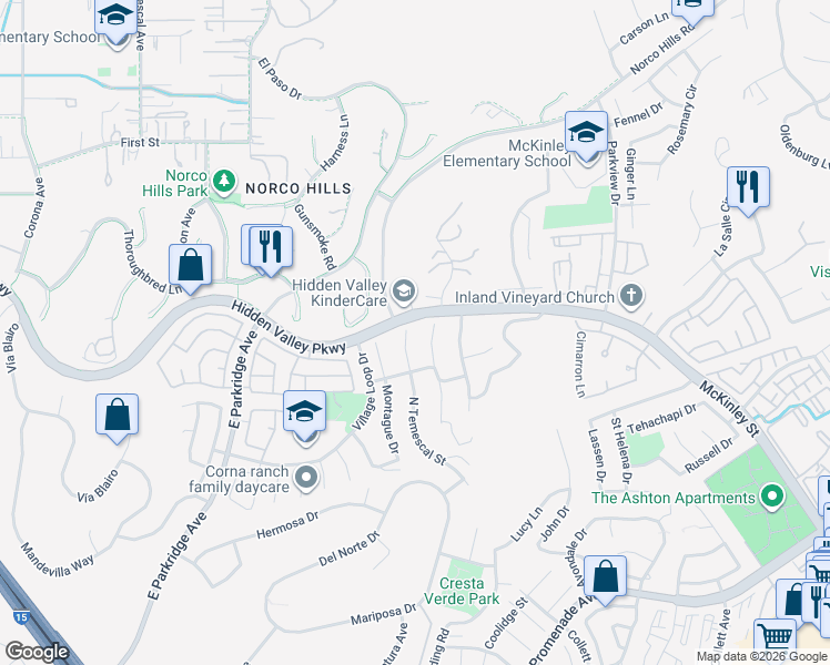 map of restaurants, bars, coffee shops, grocery stores, and more near 937 Villa Montes Drive in Corona