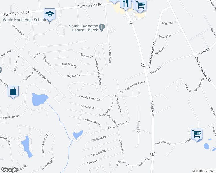 map of restaurants, bars, coffee shops, grocery stores, and more near 119 Linville Court in Lexington