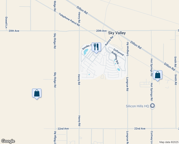 map of restaurants, bars, coffee shops, grocery stores, and more near Cypress Street in Desert Hot Springs