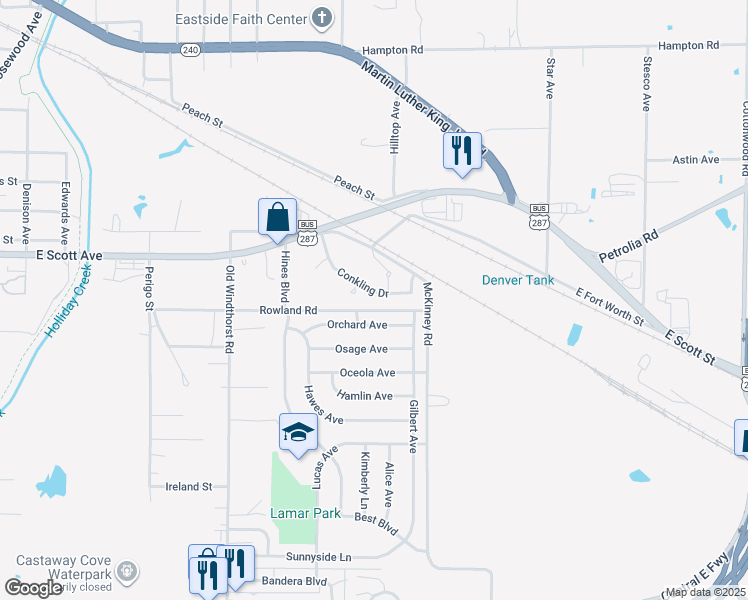 map of restaurants, bars, coffee shops, grocery stores, and more near 1632 Orchard Avenue in Wichita Falls